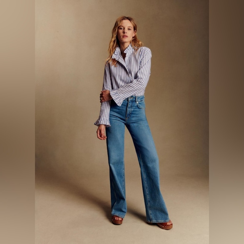 Sezane Erine Blue Stripes Women's Top Size 42 - Picture 11 of 12
